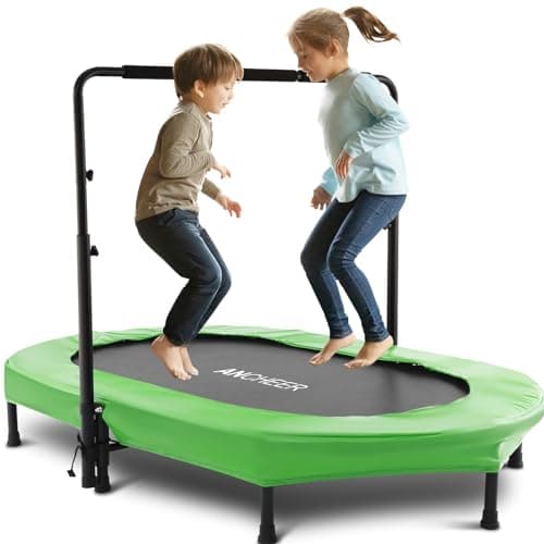 ANCHEER Trampoline for Kids, 56" Double Toddler Trampoline with Adjustable Handlebar, 220LBS Weight Capacity - Indoor/Outdoor Foldable Jumper for 2+ Users (ASTM Certified) - Image 1