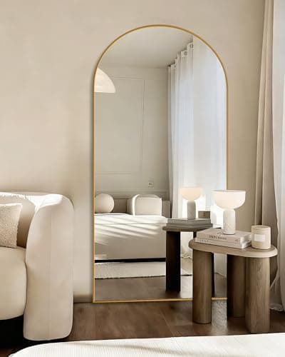 CQHVKQ Mirror Full Length 71"×28" Full Body Mirror Arched Full Length Mirrors with Stand for Living Room,Bedroom Hanging Mirror for Cloakroom,Gold - Image 1