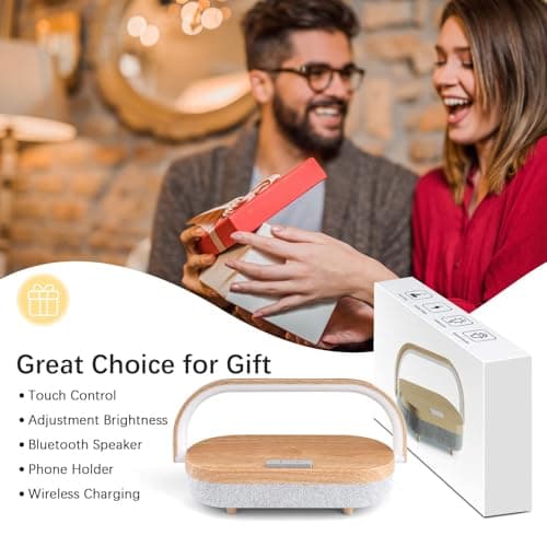 LED Bedside Lamp, Touch Lamps for Bedroom Nightstand MA, 4 in 1 Bedside Table Lamp with Wireless Charger, Portable Bluetooth Speaker, Phone Holder, Dimmable Charging Birthday Gifts for Women (White) - Thumbnail 4