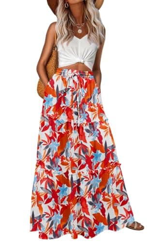 Lepunuo Summer Skirts Womens Casual High Waisted Flowy Skirts Trendy Floral Cute Long Skirts with Pockets - Image 1