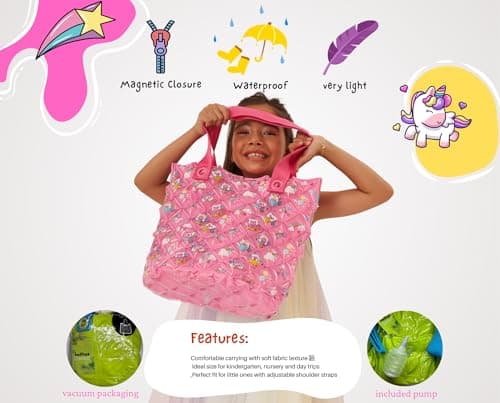 InflatDecor Bubble Beach Bag for Girls – Waterproof Inflatable PVC Tote Bag for Kids Toddler Purse Gift Pink Little Girl Purse Birthday Gift Large Beach Bag for Toys Towels Swimsuit - Thumbnail 4