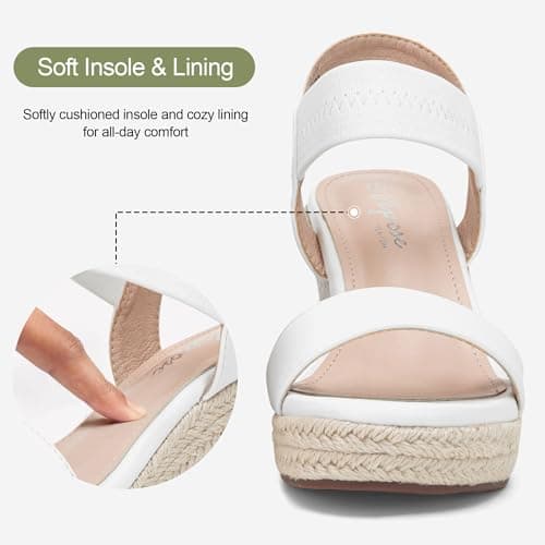 Vepose Women's White Pu Wedge Sandals, Platform Espadrilles Slip On Open Toe with Faux Leather Ankle Strap, Comfortable 3.5 Inches Low Heel Summer Dressy 881 Shoes Size 7.5 (CJY881 whitepu 07.5) - Thumbnail 5