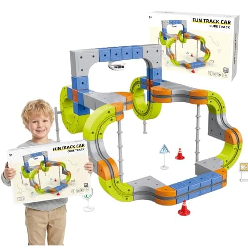 94PCS Electric Train Set, Flexible Track Fusion Train Set, DIY Race Car Track Building Kits with Train and Traffic Signs, for 4-10 Year Old Boys Girls Birthday Party Gifts - Image 1