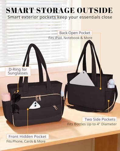 VAYOQON Puffer Tote Bag for Women, Large Quilted Handbag with Laptop Compartments, Work, College, Church & Bible Bag (Black) - Thumbnail 4