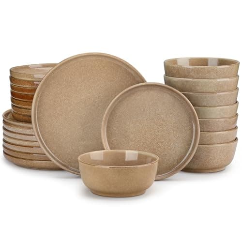 vancasso ANYA 24 Pieces Plates and Bowls Set, Caramel Dinnerware Sets, Reactive Glaze Dishes Set for 8, Ceramic Dishware Sets Kitchen Dinner Set, Microwave & Dishwasher Safe - Image 1