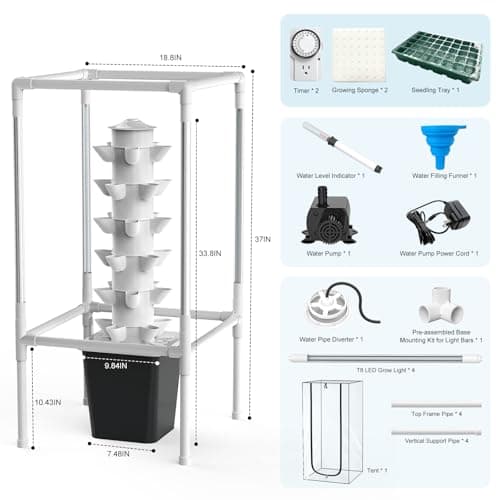 JESLED Hydroponic Tower with 5000K Full-Spectrum Grow Lights, 30 Pods Vertical 6 Tiers Hydroponic Tower, Auto Watering & Lighting for Indoor Herbs, Fruits and Vegetables, High 37" - Thumbnail 6