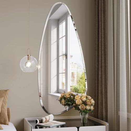 Mestikits Irregular Teardrop Wall Mirror, 48"x22" Asymmetrical Oval Mirror for Wall, HD Silver Mirror for Entryway, Staircase, Bathroom, Modern Farmhouse Decor