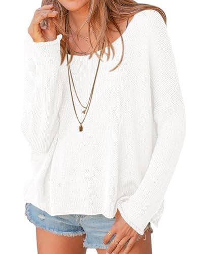 PRETTYGARDEN Women's Oversized Sweaters 2026 Casual Long Sleeve Scoop Neck Pullover Tops Loose Cozy Knit Spring Outfits(White,Medium) - Image 1