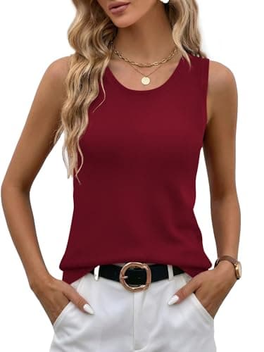 LaGracia Tank Tops for Women Summer Sleeveless Sweater Vest 2026 Crew Neck Wool Blend Business Casual Tops Dreesy Tank Lightweight Dressy Casual Pullover 2026 DarkRed S - Image 1