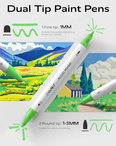 JusArt 24 Colors Acrylic Paint Markers, Dual Tip Coloring Markers with Dot and Fine Tip for Rock, Fabric, Wood, Glass, Ceramic, Canvas, Vibrant Art Supplies and DIY Crafts Art Supplies - Thumbnail 2