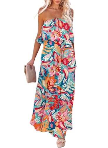 Dokotoo Summer Dresses for Women 2026 Boho Strapless Dress High Waist Flowy Maxi Dress Side Split Sexy Off The Shoulder Dresses Wedding Guest Small - Image 1