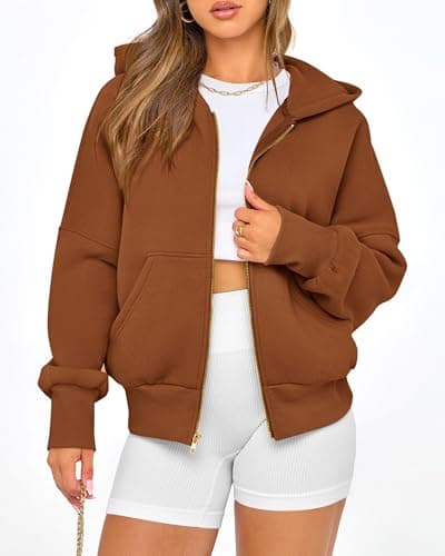 BTFBM Hoodies For Women Spring Clothing 2026 Long Sleeve Zip Up Fleece Fashion Sweatshirts Jacket Y2K Hoodie Fall Fashion(Brown, Large) - Thumbnail 2