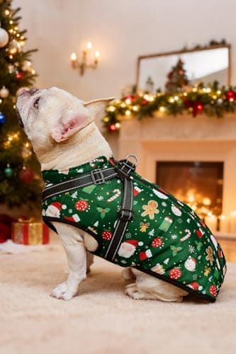 Aiboria Dog Jackets for Winter Windproof Waterproof Vest Fleece Warm Dogs Coat with Belt Christmas Green M - Thumbnail 4