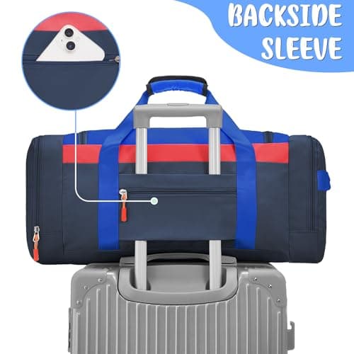 WOOMADA Kids Travel Bag with Shoe & Wet Pockets, Carry On Duffle Bag for Overnight Trips, Sports, School(navy blue) - Thumbnail 5