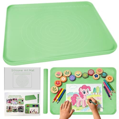Large Silicone Mat for Crafts, 24"X19.7" Art Mat with Raised Edges for Clay, Resin, Slime, Jewelry-Making Table Protection Heat-Resistant Paint Mats, Green - Image 1