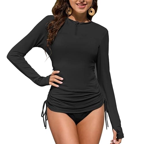 ZAFUL Sun Protection Top UV Protection Quick Dry Long Sleeve Quarter Zip Side Pockets Rash Guard Bathing Suit Black M - Image 1