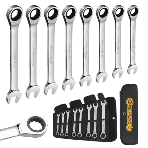 8-Piece Ratcheting Combination Wrench Set, Matte Silver Finish, SAE 5/16-3/4 in, 72-Tooth Ratchet Gears, 5° Swing Arc, Anti-Slip Tooth Design, Cr-V Steel, Full Chrome Plated, Foldable Storage Pouch - Image 1