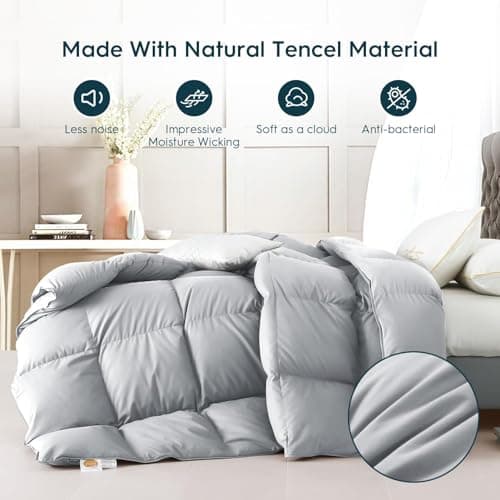 WarmKiss King Size Down Comforter, Luxurious All-Season Duvet Insert with noiseless Skin-Friendly Tencel Blend Cover, Cloud-Soft & Breathable, 8 Corner Tabs, Machine Washable, Grey (106" x 90") - Thumbnail 2