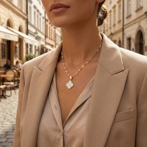 LETFLY Four Leaf Clover Initial Necklaces for Women, 14K Gold Plated Natural Shells Clover Letter Pendant, Alphabets U Necklace Jewelry Gifts for Women - Thumbnail 3