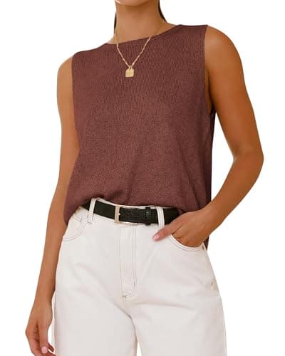 BTFBM Sleeveless Sweater Tops for Women 2026 Crew Neck Lightweight Casual Loose Tank Summer Outfits Fashion Clothing(Light Brown, Small) - Image 1