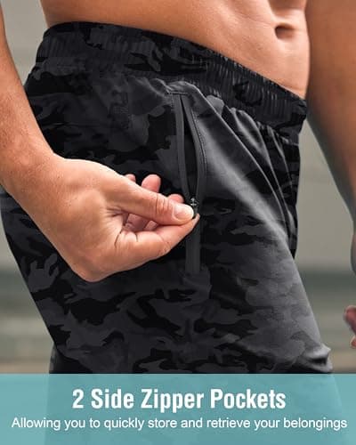 Men's Athletic Running Shorts with Zipper Pockets Quick Dry 7"/ 5"/ 9" Workout Gym Shorts for Basketball Hiking(Grey Camo,7XS) - Thumbnail 5