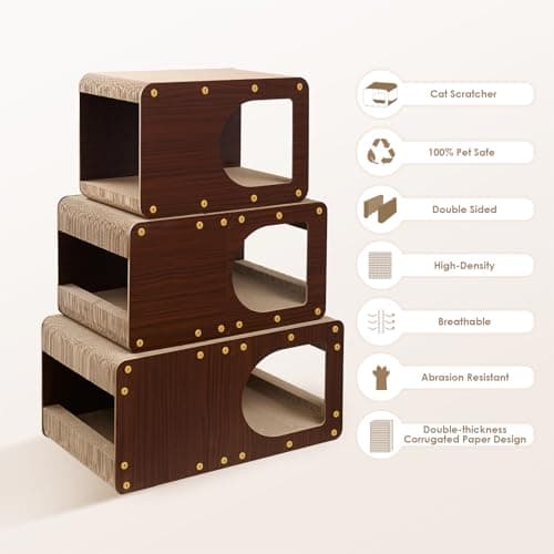 EHEYCIGA Cardboard Cat Scratcher House, 17-Inch Corrugated Cat Scratcher for Indoor Cats, Kitten Scratching Board Pad, Dark Brown - Thumbnail 2