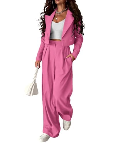 KIRUNDO 2 Piece Sets for Women Fall Casual Button Down Oversized Blazer Jackets and Pants Suits Brunch Work Outfits(Pink, XX-Large) - Image 1