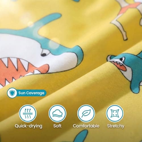 Floatie Swimsuit for Toddlers Boys Girls Floating Bathing Suit Baby Kids Float Learn to Swim Suit Floatation Beach Pool Light Yellow Shark 5-6 Years - Thumbnail 5