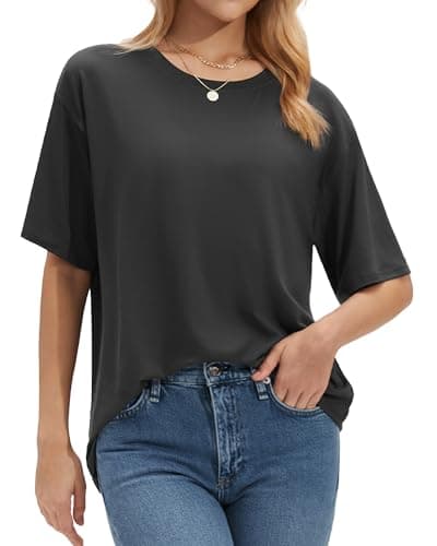 Stelle Women Crew Neck Short Sleeve T Shirts Summer Tops Oversized Tshirts Soft Basic Tee Shirt Charcoal Large - Image 1