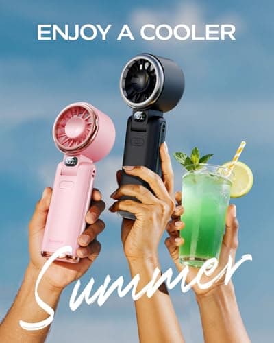 SWEETFULL Portable Handheld Turbo Fan - Portable Fans Rechargeable, 5000mAh, 180° Adjustable, 5 Speed Wind, Digital Display Electric Personal Hand Fan Quiet, Travel Essentials, Beach Vacation (Black) - Thumbnail 5