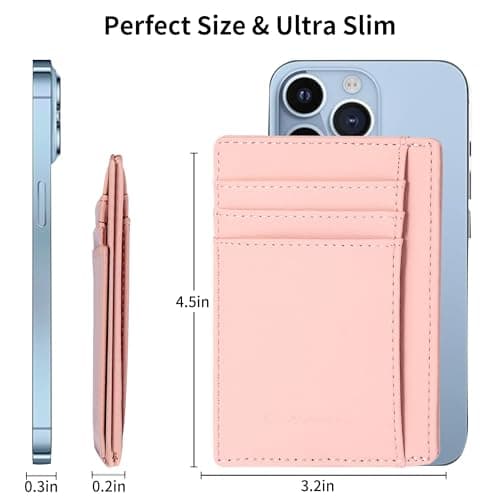 Chelmon Slim Wallet for Women, Minimalist Front Pocket RFID Blocking Credit Card Holder, Pink - Thumbnail 3