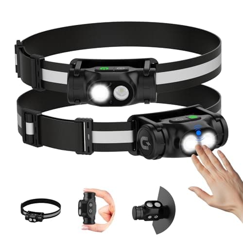 Spriak Rechargeable Running Headlamp, High Lumens Bright Head Lamp Led with Motion Sensor, 4 Modes, Magnet, Detachable Flashlight & Headband for Adult, Outdoor, Emergency, Hard Hat Light 2PC - Image 1