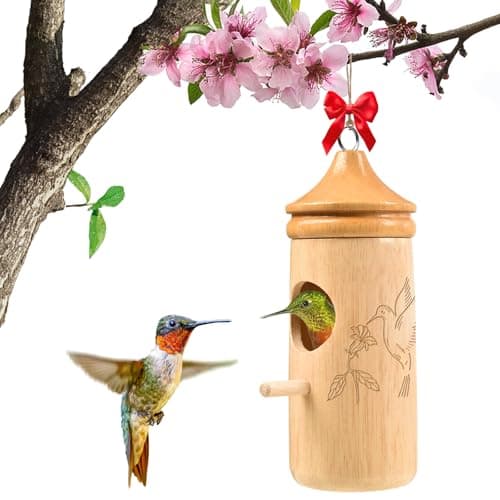 Hummingbird House, Solid Wood Hummingbird Houses for Outside-Exquisitely Handcrafted Birdhouse with Ribbon and String Hanging Kit, Durable Garden Decor, Perfect Gardening Gift(Style-G, 1 Pack) - Image 1