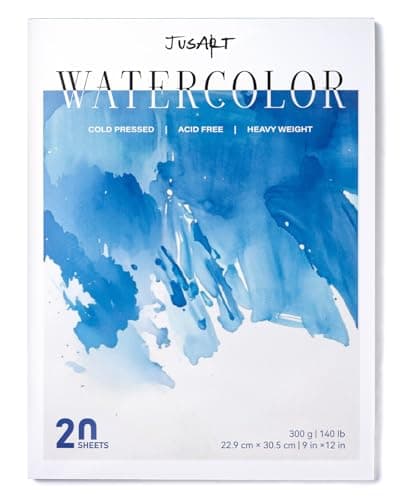 Jusart Watercolor Paper Pad 9"x12", 300gsm/140lb, Cold Press Water Color Paper, Acid-Free, for Wet & Dry Media, Watercolor, Gouache & Sketching, 20 Sheets, Perfect for Students and Artists - Image 1