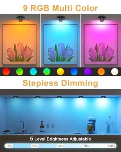 WILLED RGB Lights,Poster Lights,Battery Operated Rechargeable Picture Light,Puck Light with Remote,9 RGB Colors,Dimmable&Timer,Art Gallery Lighting,Display Lighting for Paintings Wireless - Thumbnail 4