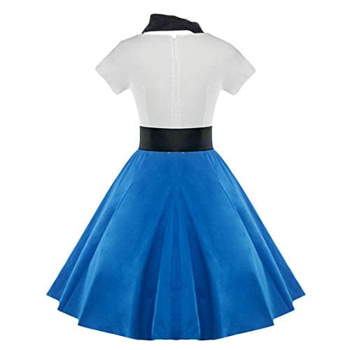 ZEZCLO Women's Retro Poodle Print Skater Dress Vintage High Waist Rockabilly Swing Tee Cocktail Party Dresses Deep Blue L - Thumbnail 5