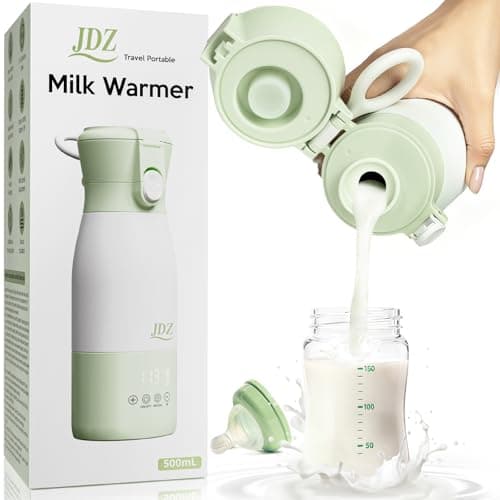 JDZ Portable Bottle Warmer 16000mAh Rechargeable, 17oz Milk Warmer for Travel with Rapid Heating, 7 Temp Settings, 316 Stainless Steel Water Warmer with LED Display for Breast Milk, Formula, Water