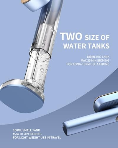 MIYOKO 2-in-1 Garment Steamer for Clothes, 1200W Handheld Steam Iron with Two Water Tanks (3.38 &6.09 Oz.), 15s Fast Heating, 25G/Min High Speed Steams, 110-120V for Home &Travel Portable Use, Blue - Thumbnail 6