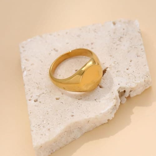 Sistble Chunky Gold Rings No Tarnish Gifts for Women Teen Girls 14K Gold Plated Statement Rings Size 9 Stackable Dome Pinky Rings Birthday Anniversary Retirement Christmas Gift Jewelry - Thumbnail 5