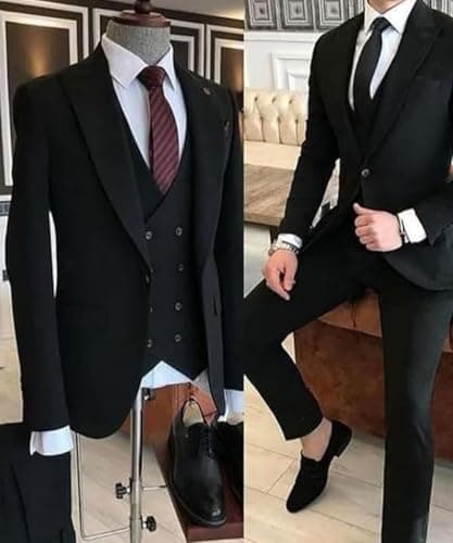 Bessmate 3 Pieces Men's Slim Fit Suit Double Breasted Wedding Suits for Men Blazer Prom Jackets Vests Pants Suits Royal Blue - Thumbnail 6