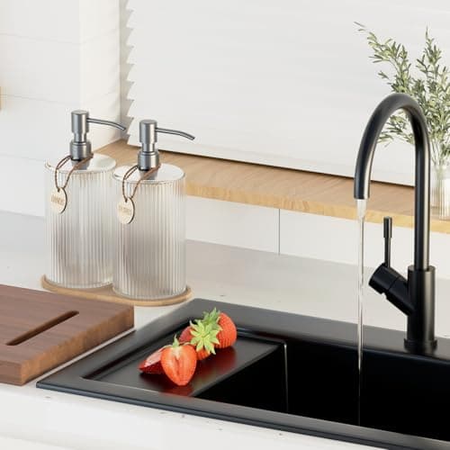 18Oz Soap Dispenser Set with Silver Stainless Steel Pump & Wood Tray - Vertical Stripe Design Refillable for Dish Soap & Hand Soap, Fits Kitchen & Bathroom Countertops - Thumbnail 4