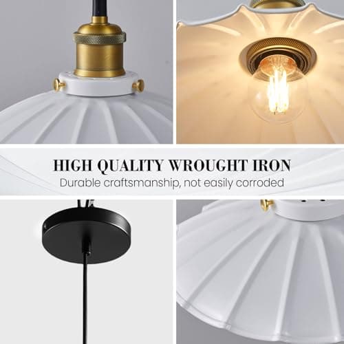 Oyisen White Pendant Lights, Modern Hanging Lamp with 9.8 Inch Industrial Shade for Kitchen Island, Farmhouse Pendant Lights Kitchen Island 6.5Ft Adjustable Cord Pendant Light Fixtures - Thumbnail 6