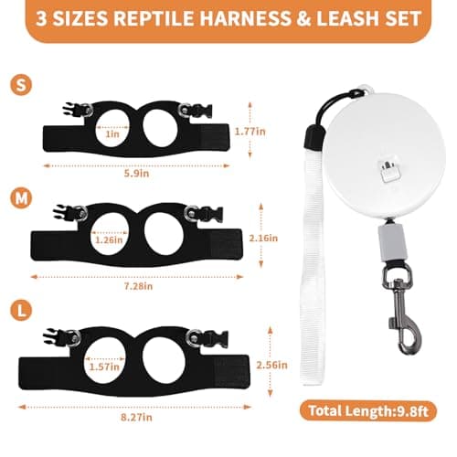 VOXGET 3 Pack Bearded Dragon Leash and Harness Set, Retractable 9.8FT Leash with 3 Sizes Adjustable Soft Harness for Reptile Small Animals Walking, Cute Lizard Vest Clothes for Reptile Lovers -Black - Thumbnail 3