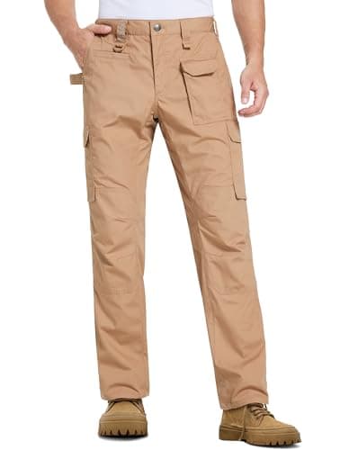 DURAWERK Men's Cargo Pants, Water Resistant Work Pants, Durable Ripstop Tactical Pants, EDC Hiking Pants, Multi Pockets Hunting Pants for Outdoor Climbing Traveling Camping Fishing (Khaki, 34WX30L) - Thumbnail 2