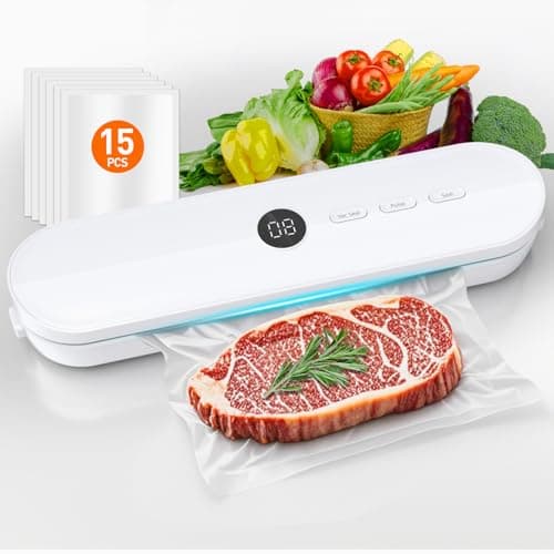 Food Vacuum Sealer Machine, Vacuum Sealer for Food One-Touch Smart Automatic, Easy-to-operate Food Saver for Dry & Moist Foods, Compact Design Powerful Suction Air Sealing System with 15 Vacuum Bags - Image 1
