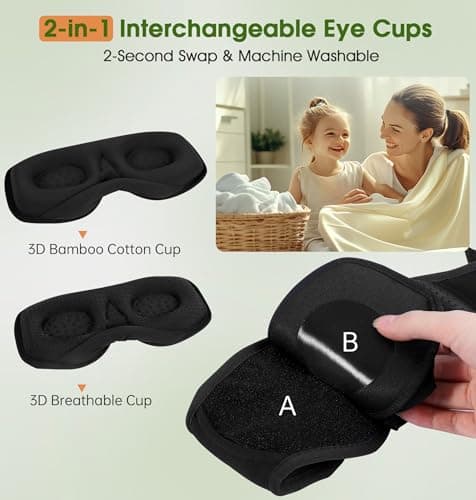 LC-dolida Bamboo Cotton Bluetooth Sleep Mask, 2 in 1 3D Soft Sleep Mask with Sleep Headphones, Sleep Eye Mask with Timming Setting, Blackout Sleeping Mask for Side Sleepers, Women Men, Black - Thumbnail 3