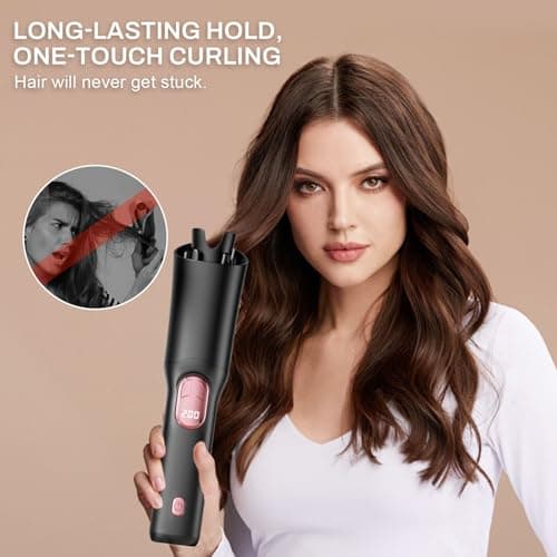 UOEPOWA Automatic Rotating Wireless Curling Iron, USB-C Rechargeable, Negative Ion Ceramic, Anti-Burn & Anti-Tangle, Ideal Choice for Women, Space-Saving Portable Design for Home & Travel(Black) - Thumbnail 3