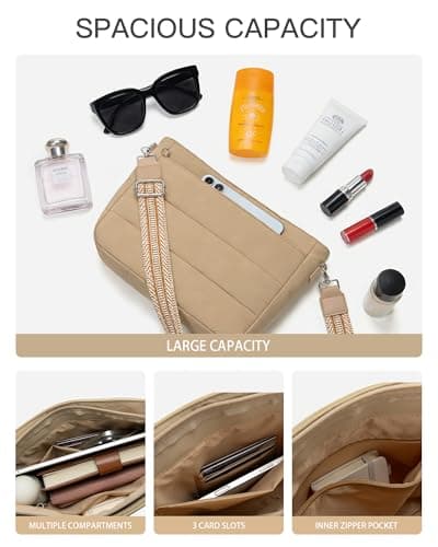 Gitus Gifts for Women Puffer Hobo Crossbody Bag Quilted Cross Body Purses Trendy Handbags with Coin Wallet Birthday Gifts for Mom Wife (Khaki) - Thumbnail 4