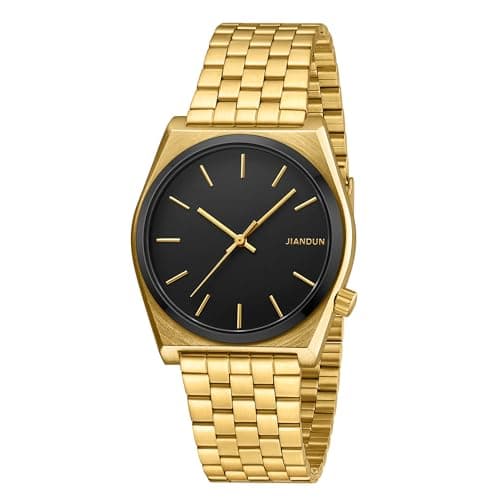 JIANDUN Fashion Business Mens Black Watches Simple Waterproof Stainless Steel Strap (Gold-Black dial) - Image 1