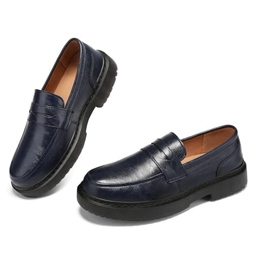 BEAUSEEN Women's Penny Loafers Slip On Comfortable & Lightweight Driving Moccasins Casual Office Work Flats Cute Business Dress Shoes, Blue, 8.5 US - Image 1
